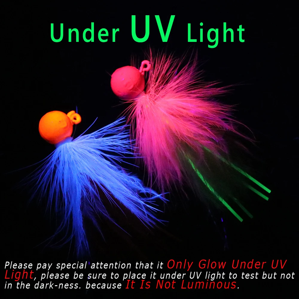 Bimoo 4 Uds 3g 5g fluorescente Marabú tipo de pez anzuelo cabeza señuelo de pesca Streamer mosca lubina trucha Pike Muskie hielo Jig señuelo de pesca - imagen 5