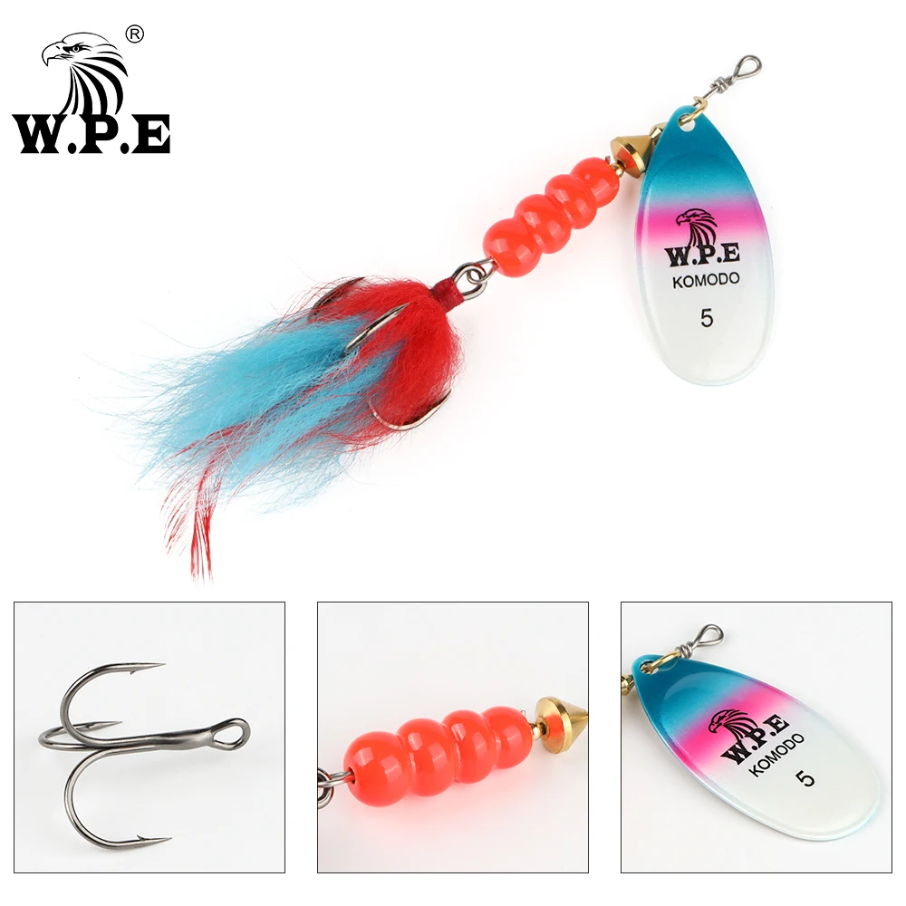 W.P.E KOMODO Spinner señuelo 15g/22g 1 Uds cebo duro cuchara señuelo pluma anzuelo triple señuelo de pesca de Metal Crankbait señuelo de lubina Wobblers - imagen 4