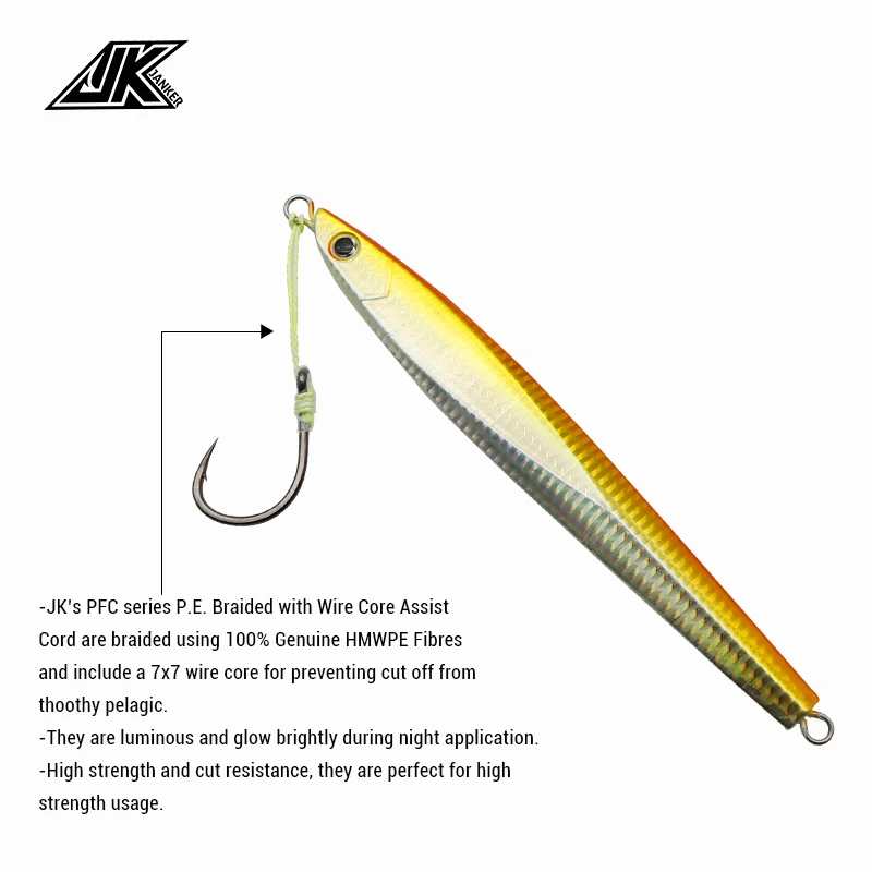 Línea de asistencia de PE luminosa JK 90/120/150LB 7*7 núcleo de alambre de acero inoxidable barra de refuerzo alta más fuerte 8 hebras línea de pesca trenzada verde