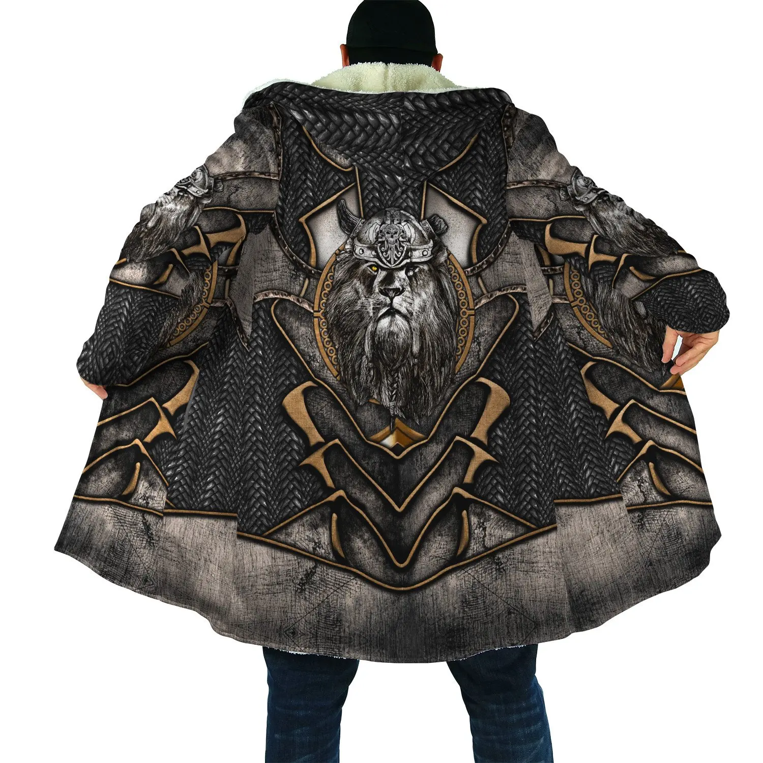 Moda de invierno para hombre capa con capucha León tatuaje Lobo impresión 3D polar grueso cortavientos Unisex Casual capa con capucha cálida DP04 - imagen 5