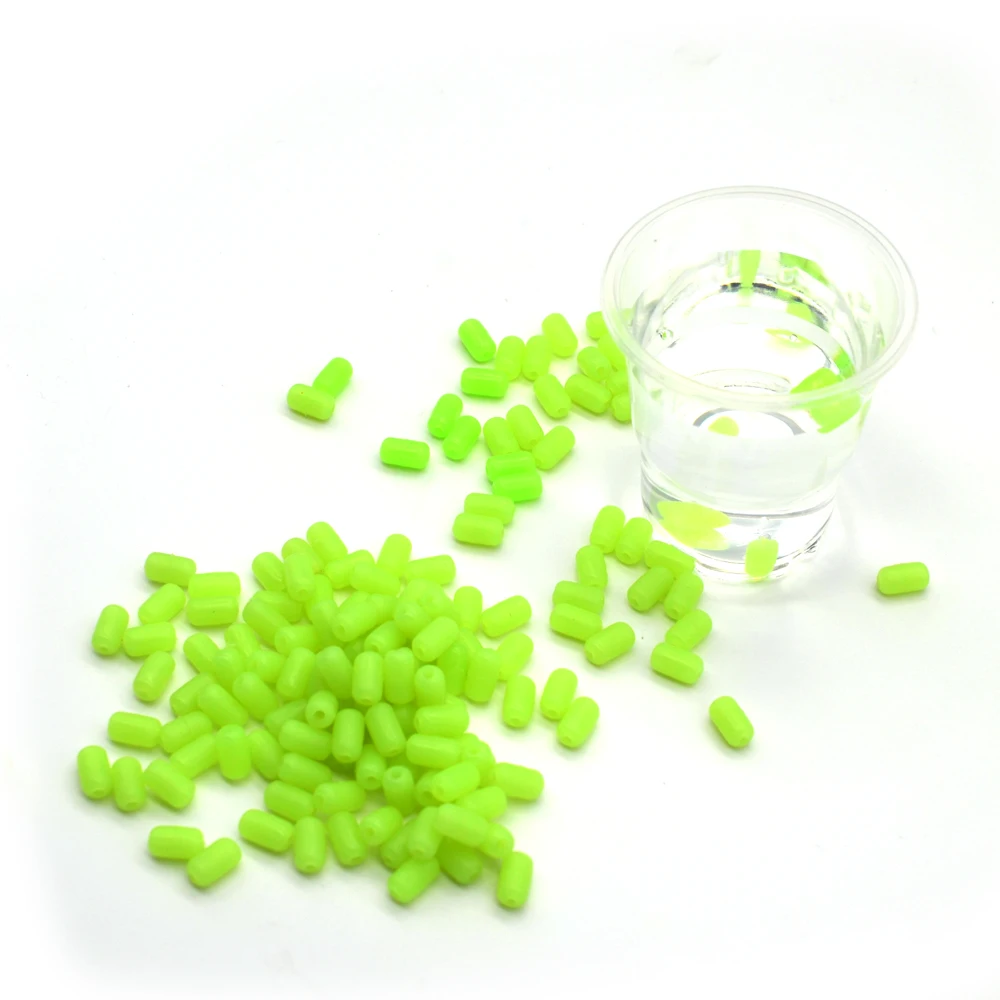 MNFT 200 Uds 7X12mm cuentas cilíndricas verdes brillantes cuentas de pesca luminosas de plástico duro/suave accesorios de aparejos de pesca - imagen 3