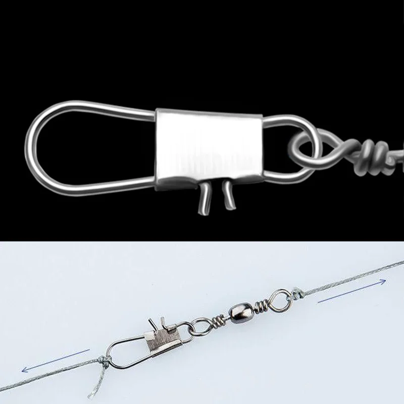 10 unids/lote de acero inoxidable para pesca, giratorio, bloqueo de rodamiento de bolas, conector rodante, Pin enganchado, accesorios para aparejos de anzuelo - imagen 3