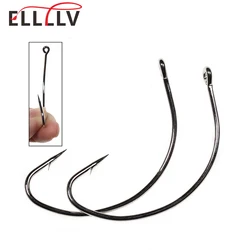 Elllv 50 Uds. Anzuelos de señuelo para espinilleras vivas de gran espacio, anzuelo de gusano compensado de agua dulce y salada para pesca de lubina # 6 - # 5/0