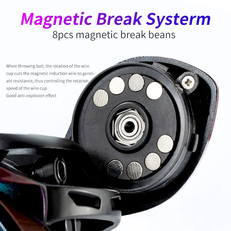 Kawa-carrete de pesca Baitcast, rueda de dos carretes de aluminio, arrastre máximo de 8kg, relación de 7 + 1 rodamientos, eje de engranaje principal de latón 7,3: 1, mango de aleación, 1 ud. - imagen 5