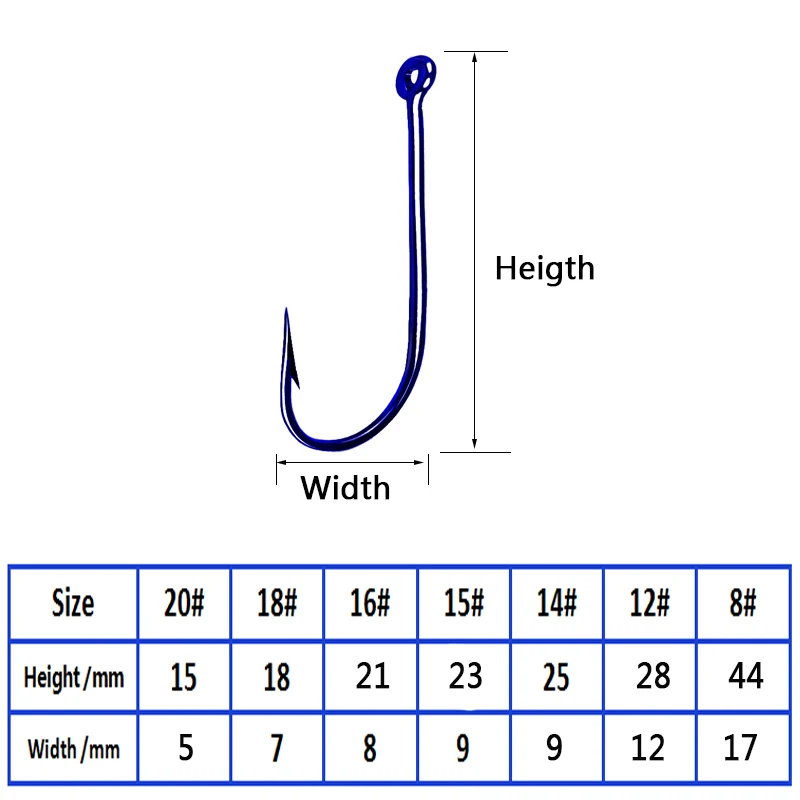 Anzuelos de pesca azules duraderos, 50 unids/caja, para carpa, con púas, Océano, río, lago, Size8-20 - imagen 2