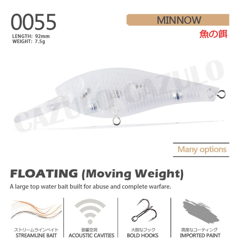 Minnow-señuelo en blanco sin pintar, Isca Artificial, 7,5g, 92mm, equipo de pesca de mar de invierno, Wobblers, pez negro, Leurre, Angeln, Zubehor - imagen 2