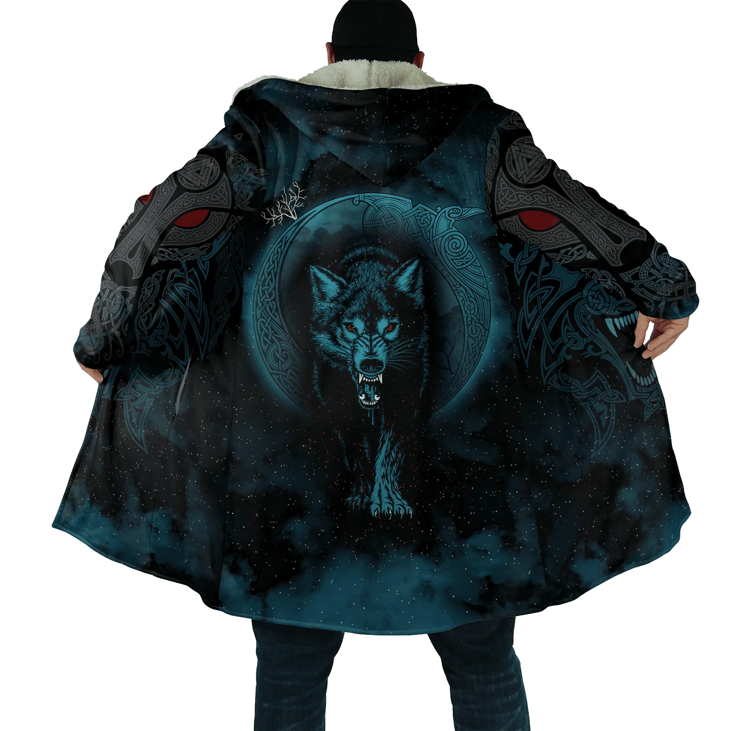 Moda de invierno para hombre capa con capucha León tatuaje Lobo impresión 3D polar grueso cortavientos Unisex Casual capa con capucha cálida DP04 - imagen 2