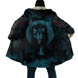 Moda de invierno para hombre capa con capucha León tatuaje Lobo impresión 3D polar grueso cortavientos Unisex Casual capa con capucha cálida DP04