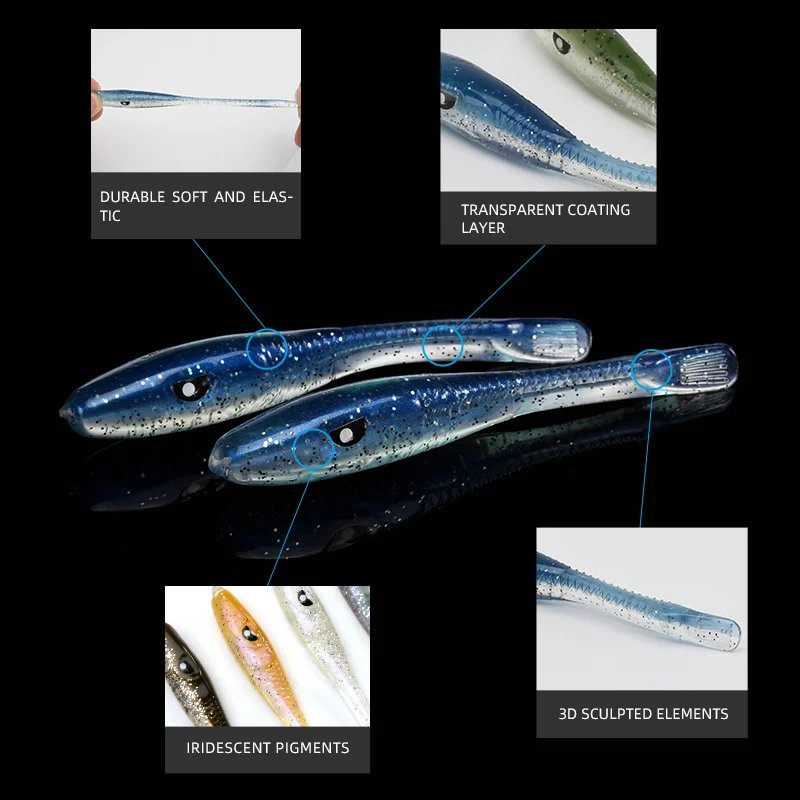BLUX-señuelo de pesca suave Crazy Eel, cebo Artificial de silicona, gusano, sábalo, aguja, aparejos de pesca de agua salada de lubina, 80mm, 8 unids/bolsa - imagen 4