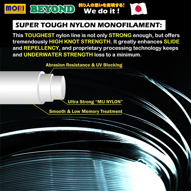 MORI BEYOND-sedal de pesca de nailon, superfuerte monofilamento, pesca en hielo, señuelo fluorescente transparente, Japón - imagen 3