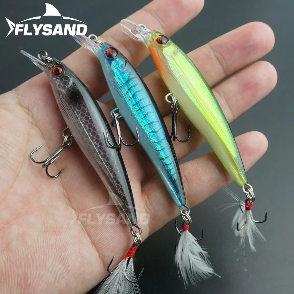 Señuelo FLYSAND mostrando su diseño láser y 90mm/7,2g para pesca efectiva