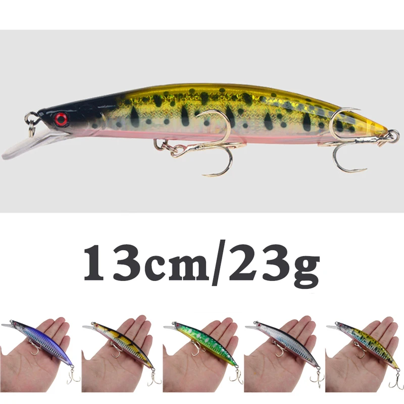 Wobbler Minnow hundimiento cebo Artificial de plástico duro para pesca señuelo aparejos lubina 13cm ojos 3d Topwater 2 anzuelo Crankbait 1 pieza - imagen 4