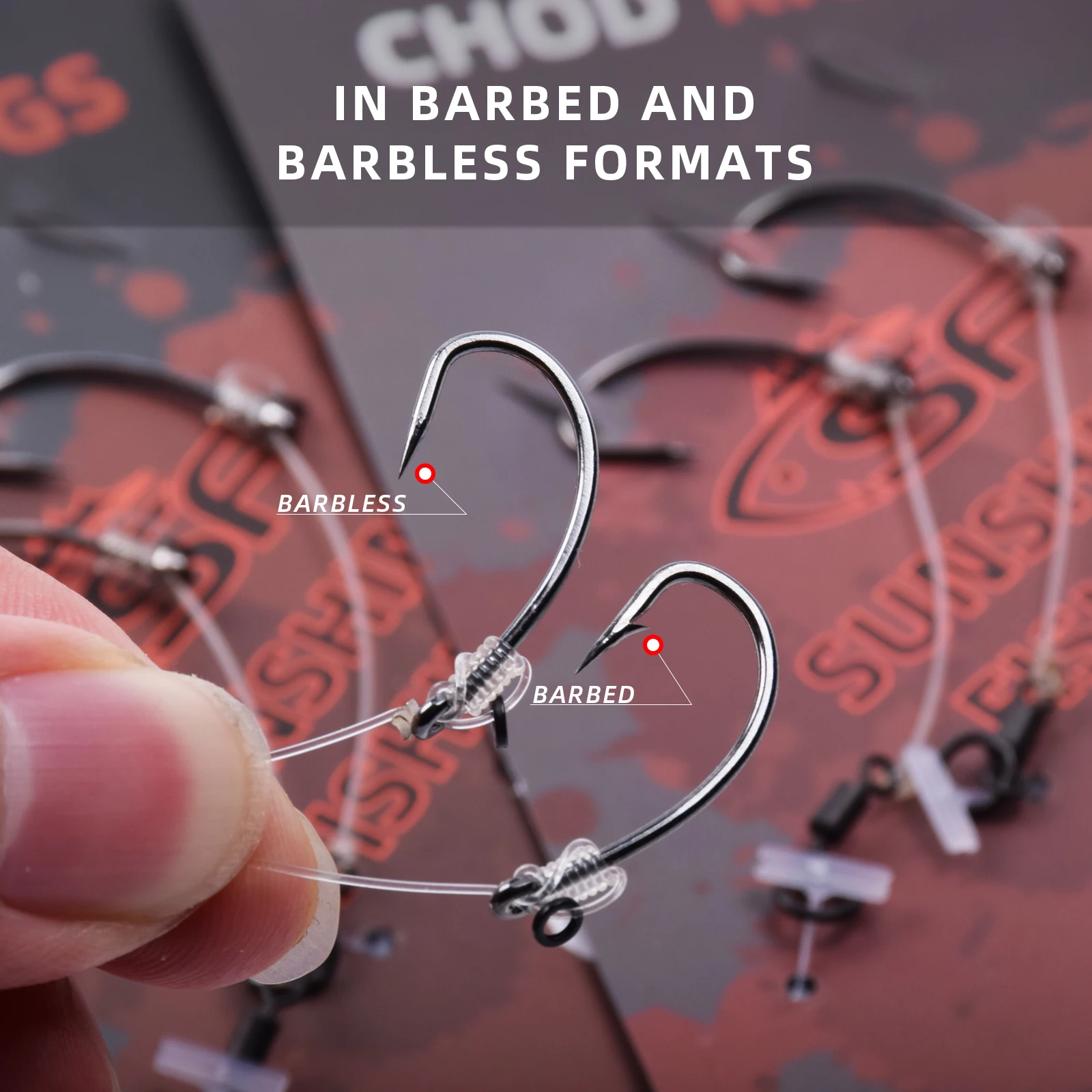 Aparejo Chod atado listo para pesca de carpa SF, 3 unids/lote/paquete, tamaño 8, anillo giratorio, largas púas/gancho sin púas #4 #6 #8 - imagen 5