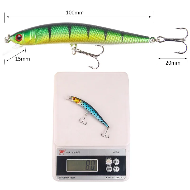 Señuelo de Pesca de pececillos, 1 unidad, 10cm, 8g, cuerpo láser 3D, ojos que se hunden, Crankbait duro, Jerkbait, Lucio, carpa - imagen 5