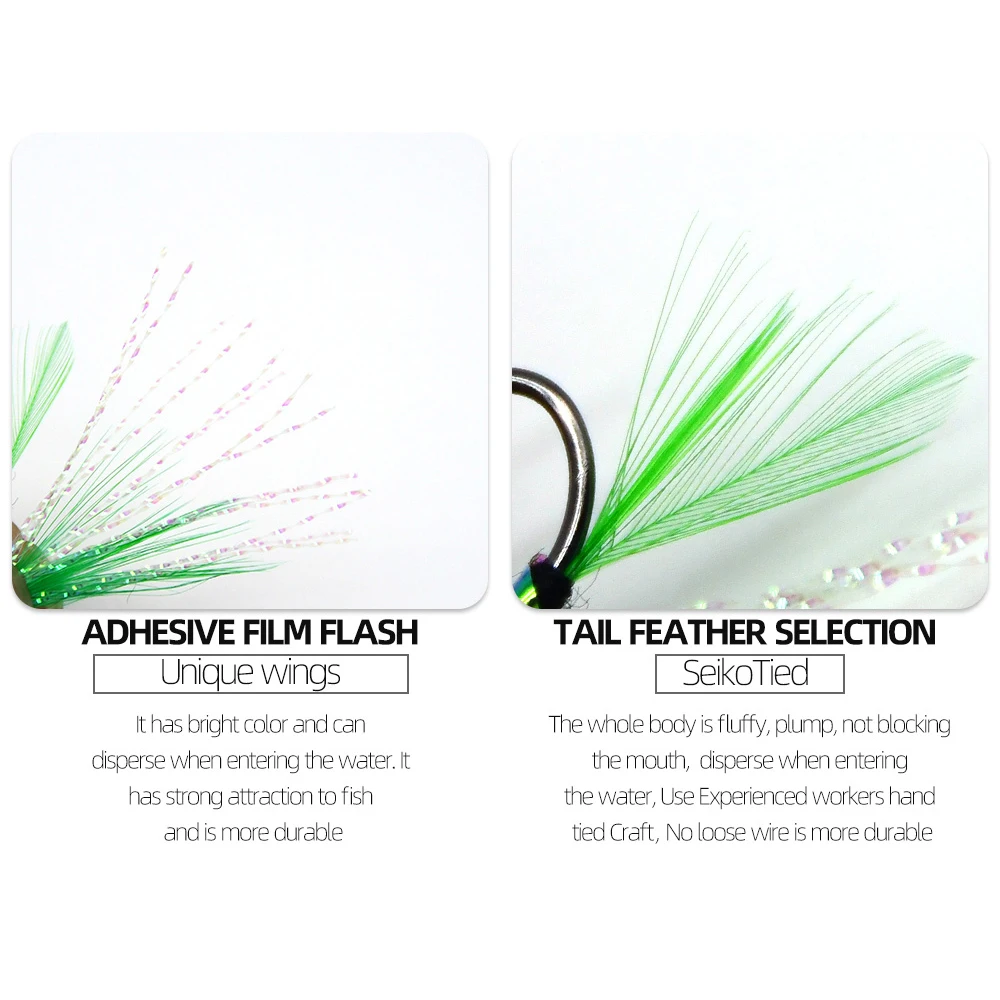 MNFT 10 piezas 6 #   Cabido negro verde Flash Streamer mosca trucha espinillas pesca moscas anzuelo pez señuelo - imagen 4