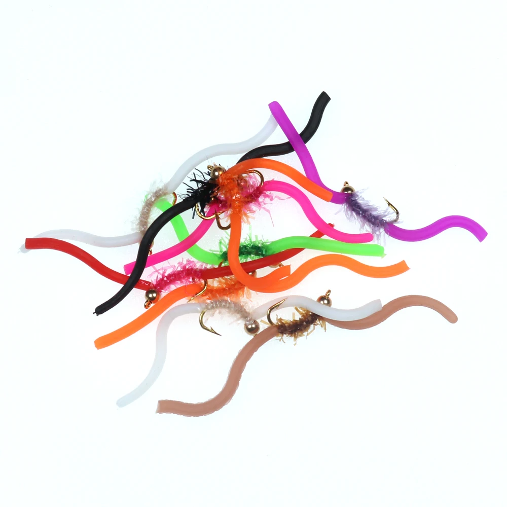 Bimoo 10 unidades/tamaño de caja # 10 gusanos blandos de colores brillantes, mosca de trucha, gusano de San Juan, lombriz de tierra, mosca atada a mano para trucha, grayling, etc. - imagen 4