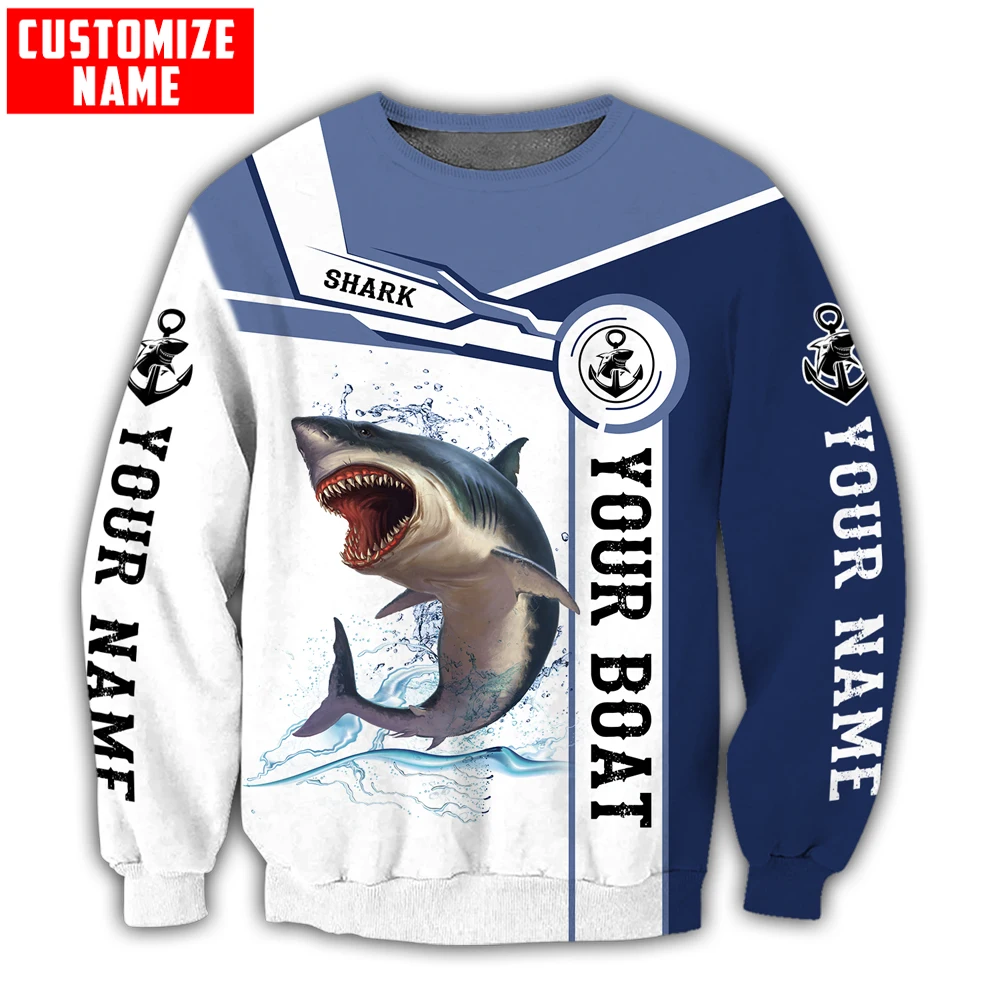 Sudadera con capucha y sudadera con estampado 3D de captura y lanzamiento de pesca de tiburones con nombre personalizado para hombre, Sudadera con capucha con cremallera Unisex de otoño, ropa deportiva informal KJ842 - imagen 4