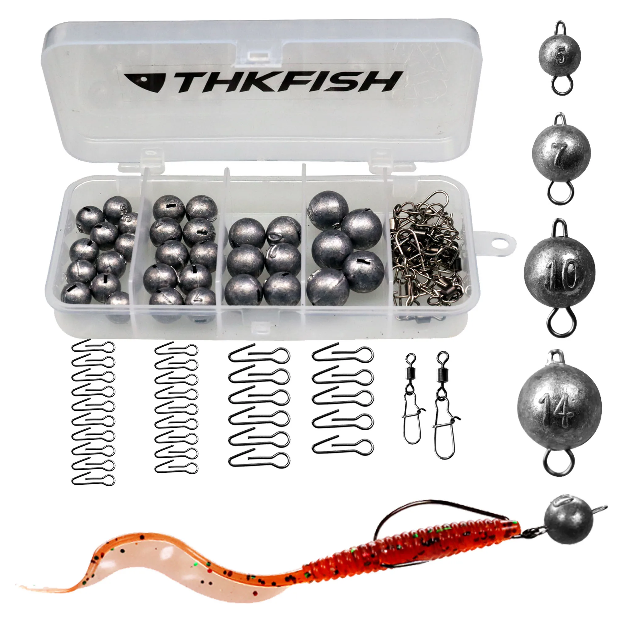 THKFISH 46 uds/66 Uds Kit de plomos de pesca 5g 7g 10g 14g 20g forma de bala peso de plomo juego de pesas Dropshot de agua dulce - imagen 5