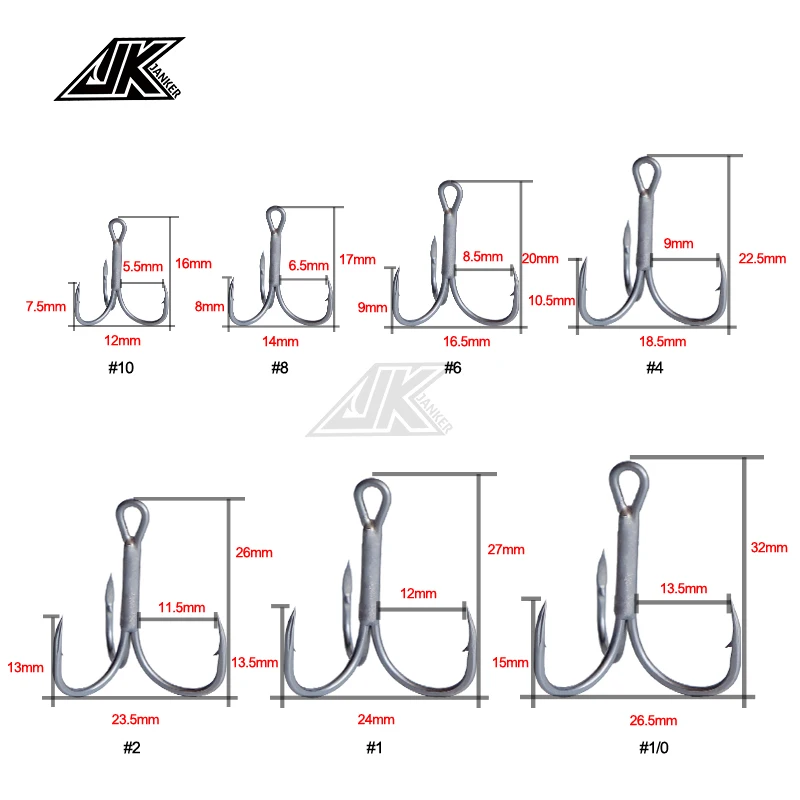 JK-anzuelos de JT-17 para pesca, anzuelos triples de Color gris, con ranura en T, 1X plantilla Triple, Super antioxidante, para cuchara ligera - imagen 3