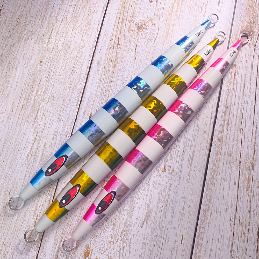 Cebo de arrastre de fundición de 1kg y 35cm de largo, Jigs de Metal duro de hundimiento supergrande y rápido, rayas de cebra, aparejos de señuelo de pesca de aguas profundas luminosos - imagen 5