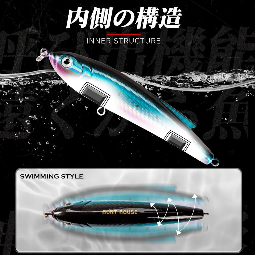 Hunthouse-señuelo de pesca de lápiz, cebo duro de arrastre, stickbait para pesca de lubina, 14cm, 70g, zander - imagen 2