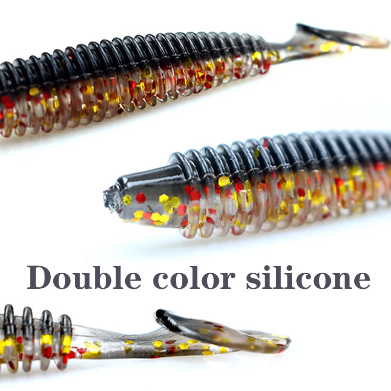 Señuelos de Pesca de gusano blando, cebo Artificial de silicona de doble Color, aparejos Swimbait, 5cm, 7cm, 10 unidades por lote - imagen 5