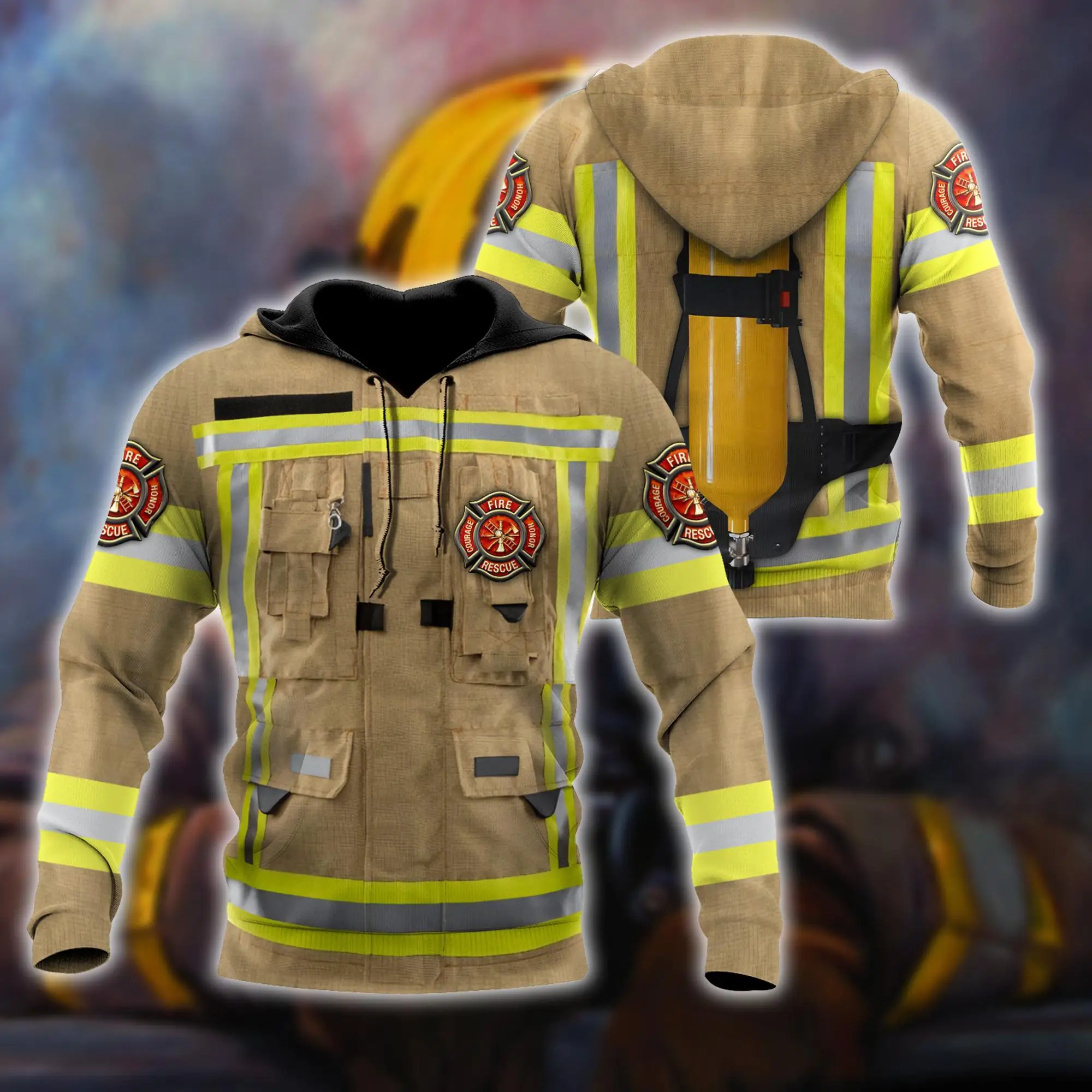 Sudadera con capucha y cremallera – Estampado 3D bombero hombre - imagen 2