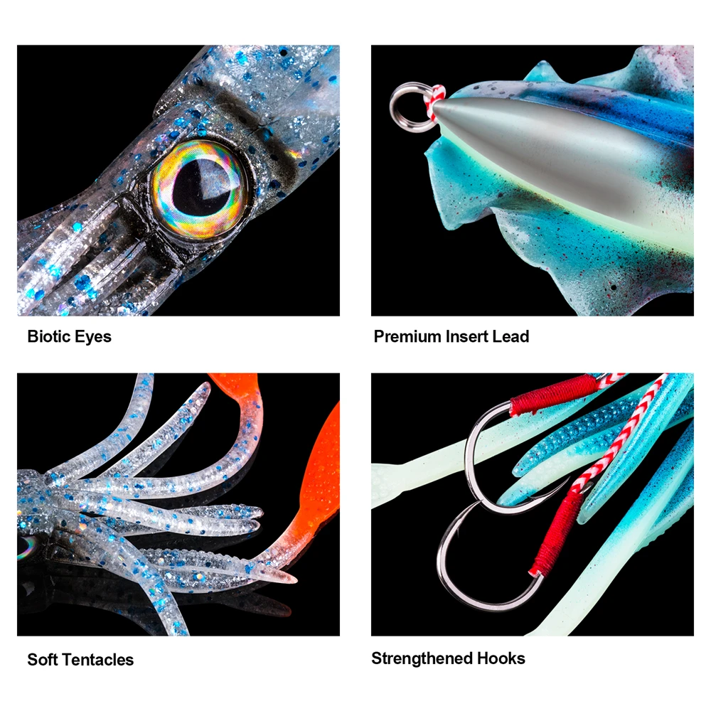 Goture-Nuevo señuelo de pesca suave de calamar, 20g, 60g, anzuelo luminoso de calamar, cebo wobbler para agua dulce y salada - imagen 4