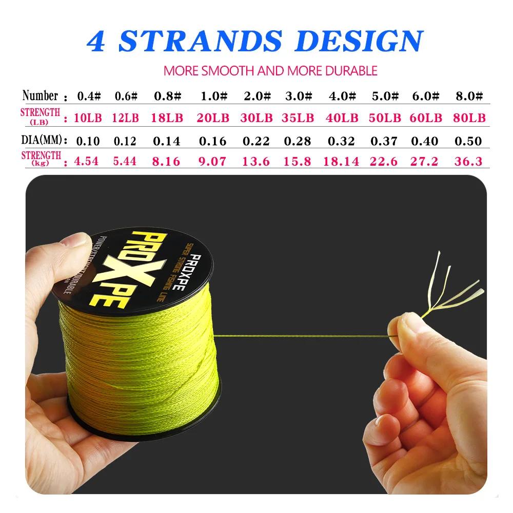 PROXPE-línea de pesca de carpa con mosca, 4 hebras, 1000M, 500M, 300M, 100% PE, alambre trenzado, hilo Multifilamento suave para mar, 10-80LB - imagen 4
