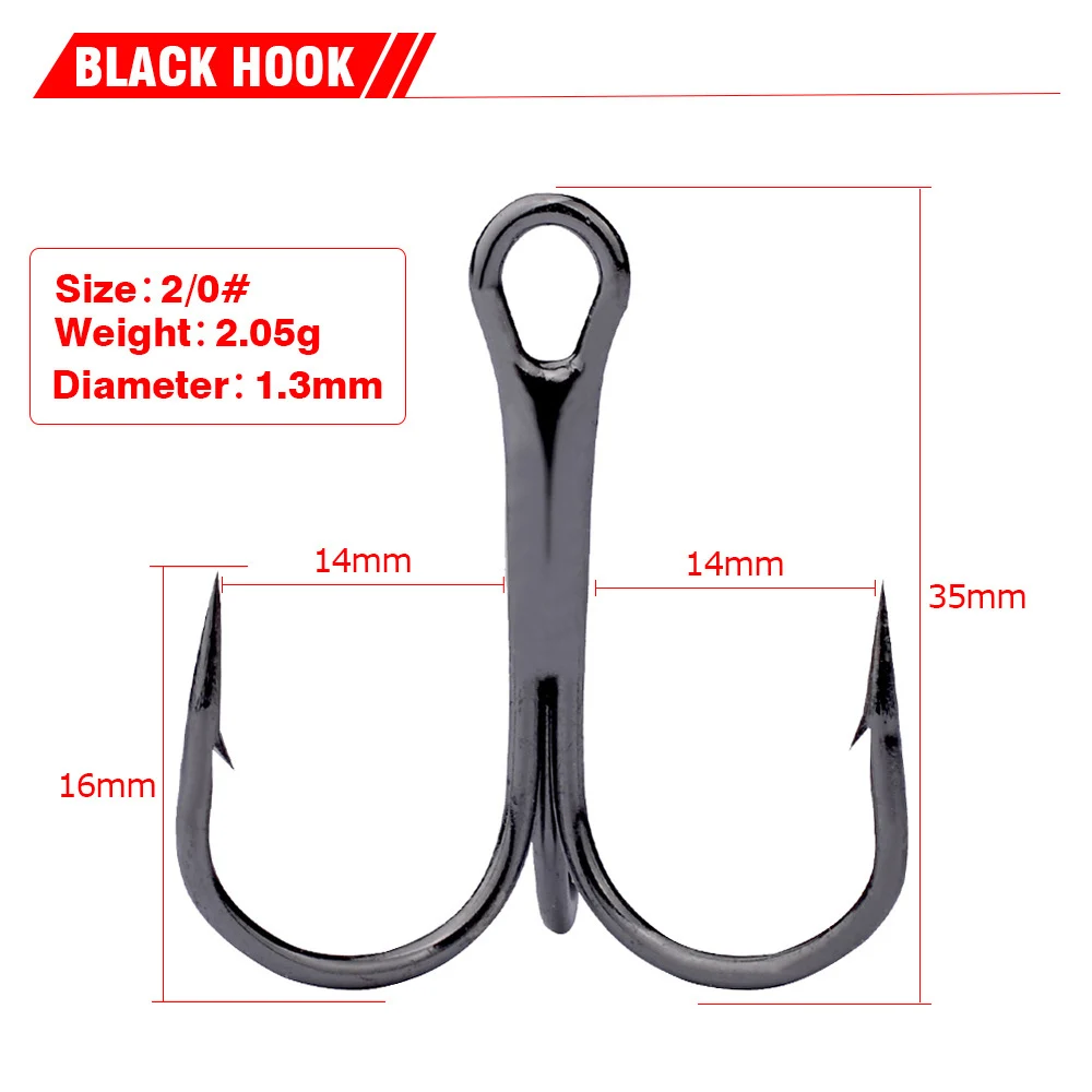 Anzuelos de pesca de alto carbono, superafilados anzuelos triples, tamaño sólido 1/0 #2/0 #3/0 #, accesorios de anzuelos de acero con Triple púas, 10 unids/caja - imagen 5