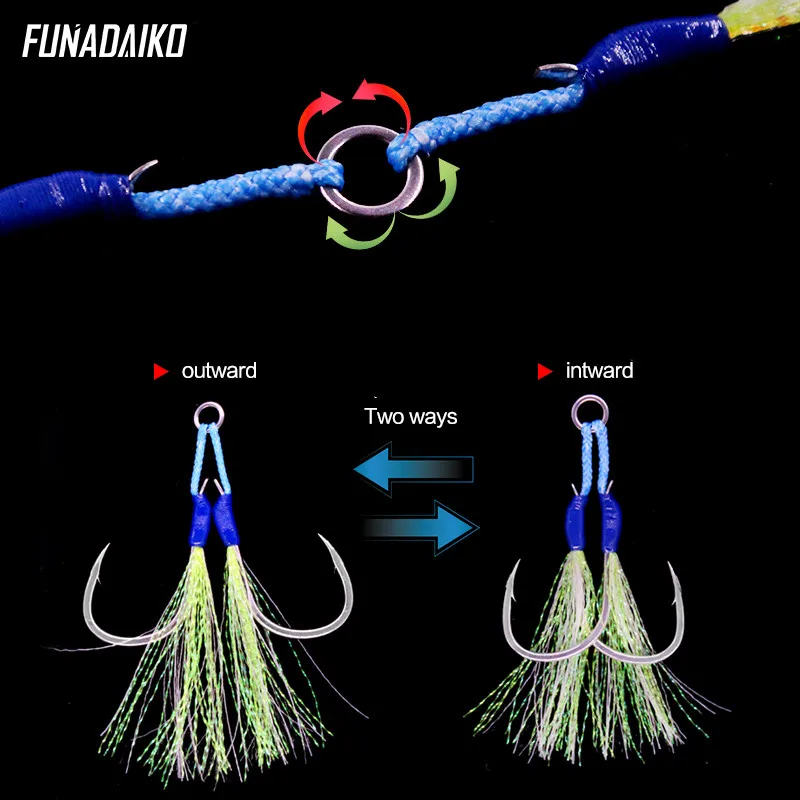 FUNADAIKO-anzuelos dobles de pesca, plantilla de pluma lenta, 1/0, 2/0, 3/0, 4/0, 5/0, 6/0, 7/0 - imagen 4