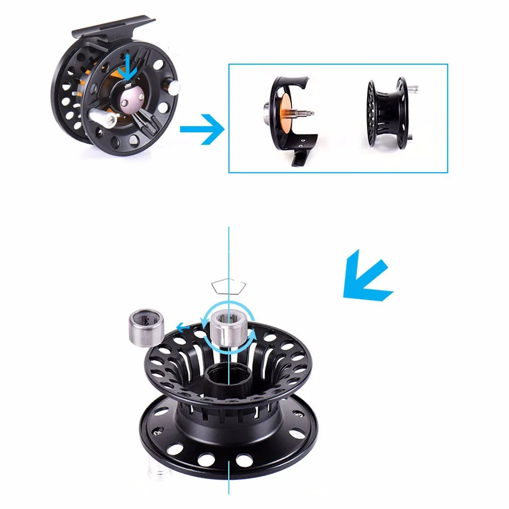 Carrete de pesca con mosca de intercambio de mano izquierda/derecha, carretes de pesca de fundición de aleación de aluminio, rueda de 75MM con pie alto, para peces - imagen 3
