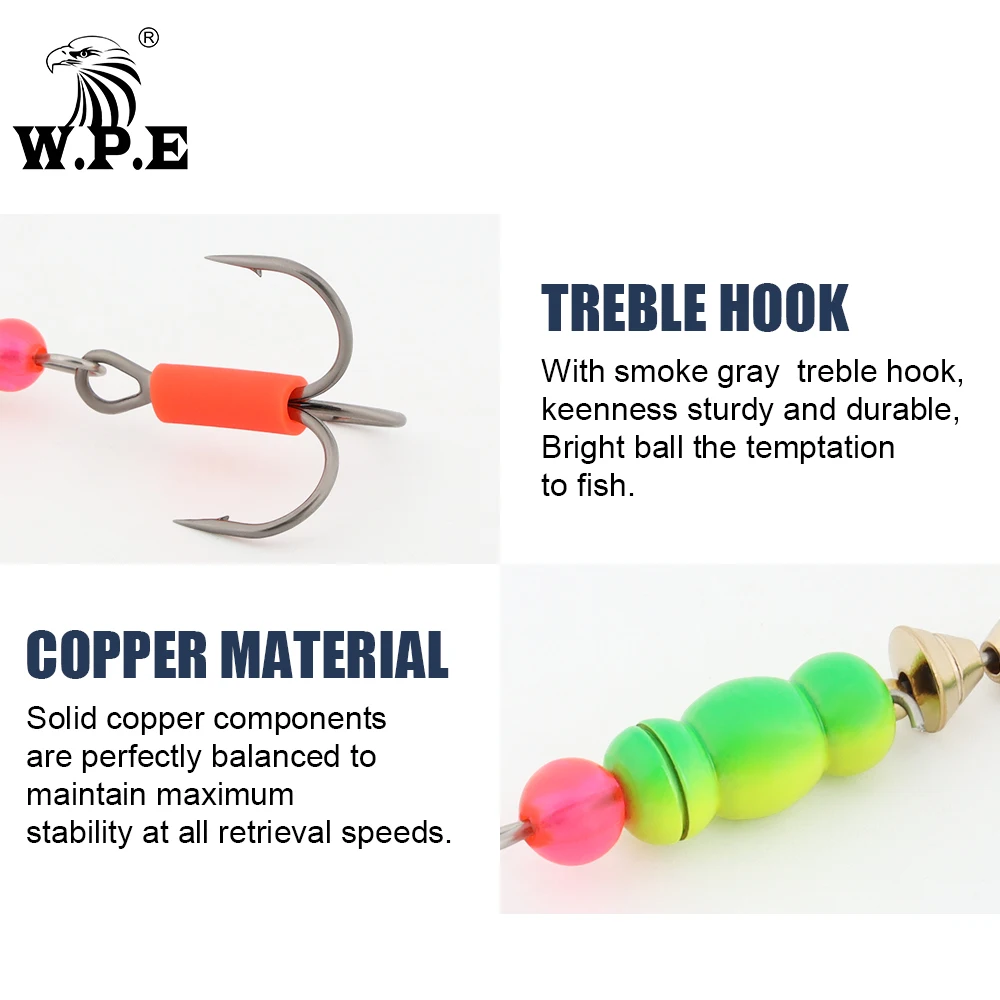 W.P.E 1 pieza señuelo giratorio 3 # /4 #   Señuelo de Pesca con cuchara de 13g/18g, cebos de Pesca, Lucio, cebo de natación, aparejos de Pesca, Pesca de Metal de latón - imagen 4