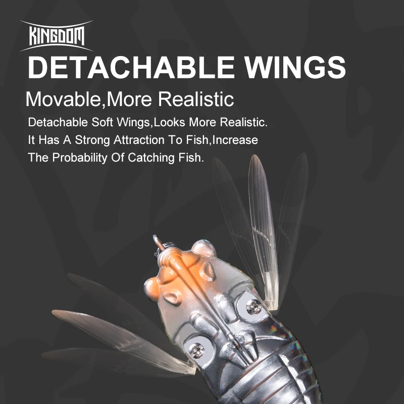 Kingdom Topwater-señuelo de pesca de Cicada flotante, cebo duro, oscilación de insectos biónicos, Wobbler, 40mm, 55mm - imagen 5