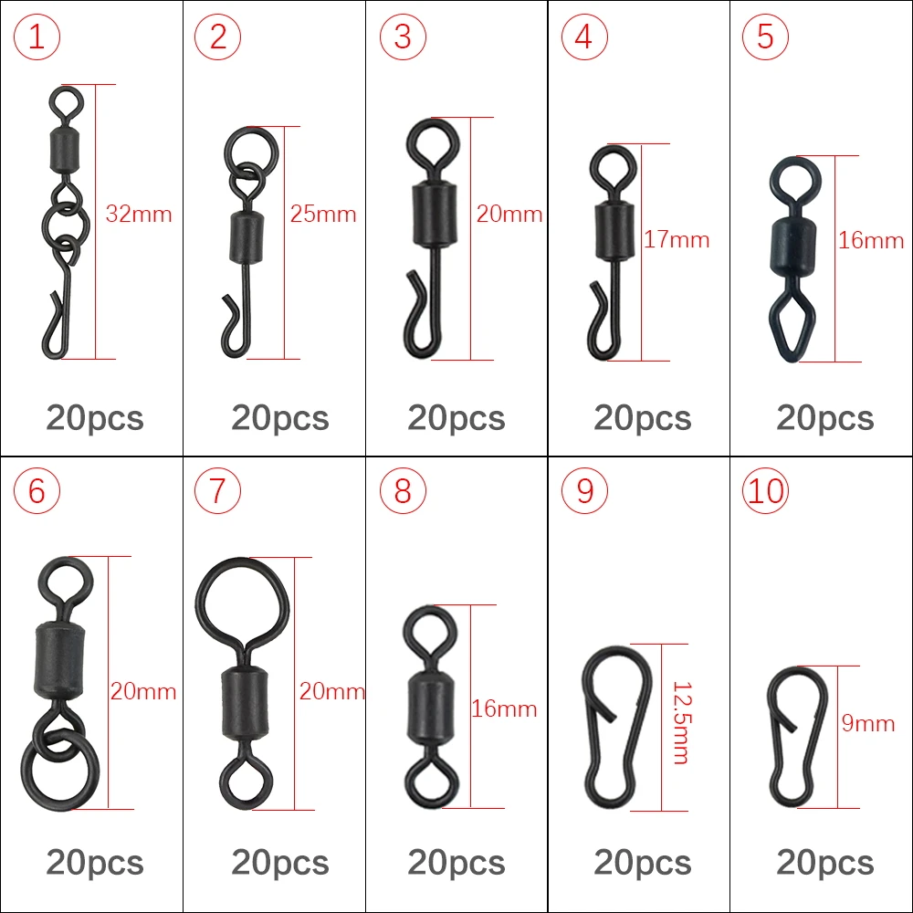 200 piezas de pesca de carpa giratorios y broches en caja Terminal de aparejo de cambio rápido accesorios de pesca XP-900 - imagen 2