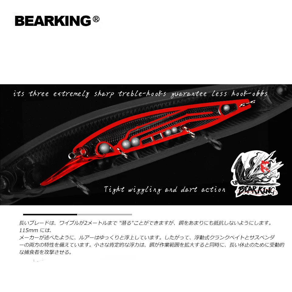 Bearking-Señuelos de Pesca flotantes para lucio y lubina, cebos artificiales de 115mm y 18g, aparejos depredadores - imagen 3