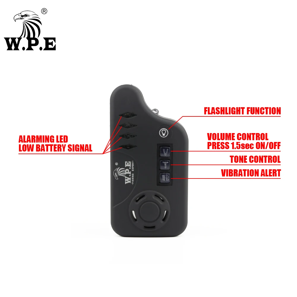 W.P.E 4 + 1 carpa juego de alarma de mordedura de Pesca alerta luminoso LED de pesca Indicador electrónico europeo accesorios de equipo de pesca de carpa - imagen 3