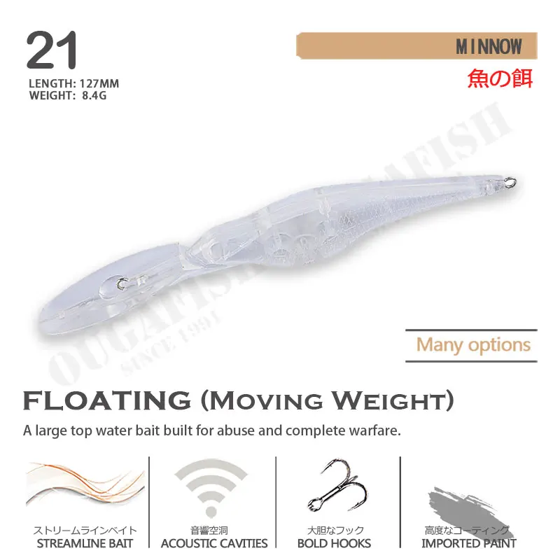 Señuelos de Pesca sin pintar, accesorios de Pesca, 127mm, 8,4g, ABS, transparente, Leurre, aparejos artificiales Isca - imagen 2