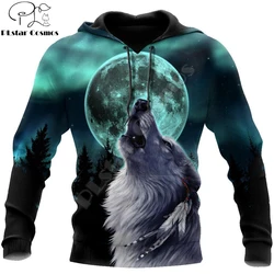 Sudadera con capucha 3D lobo y luna – estilo urbano unisex