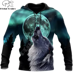 Sudadera con capucha unisex – Estampado 3D lobo y luna