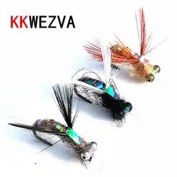 KKWEZVA-señuelo de pesca con mosca para trucha, moscas húmedas, anzuelo de ninfas, Color Natural, Señuelos de Pesca en hielo, cebo de insectos artificiales, 15 unidades