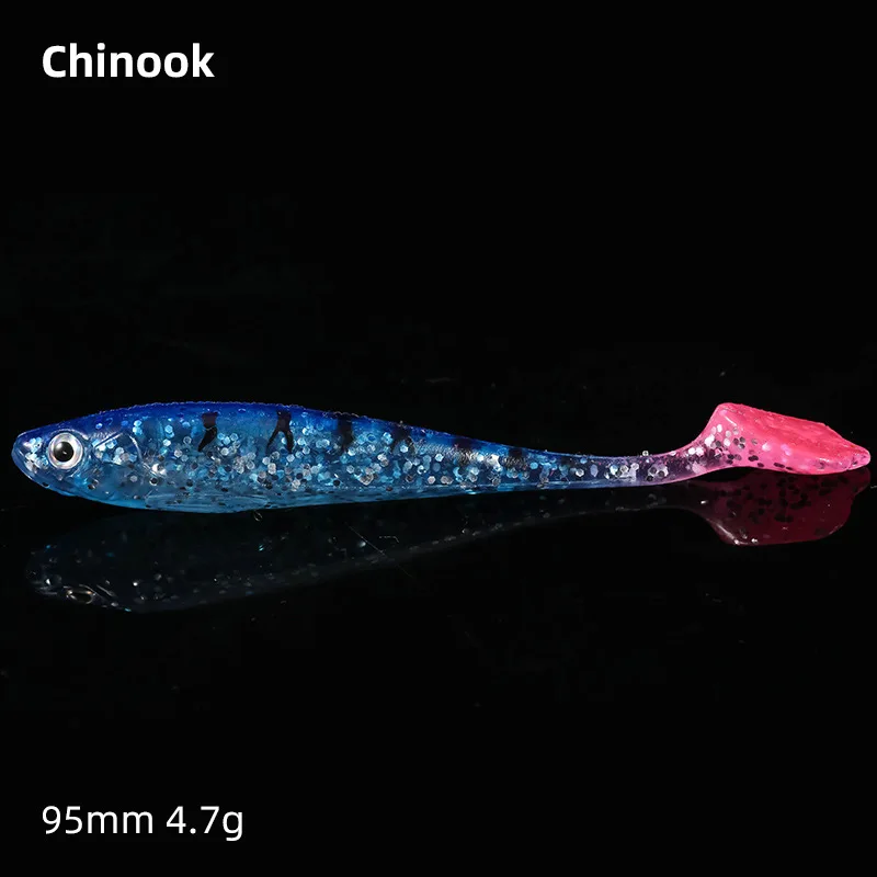 Chinook SoftBait señuelo 90mm cola de paleta grande Shad Swimbait 5 uds Set Wobblers cabeza de plantilla de pez de silicona Texas y anzuelos locos - imagen 3