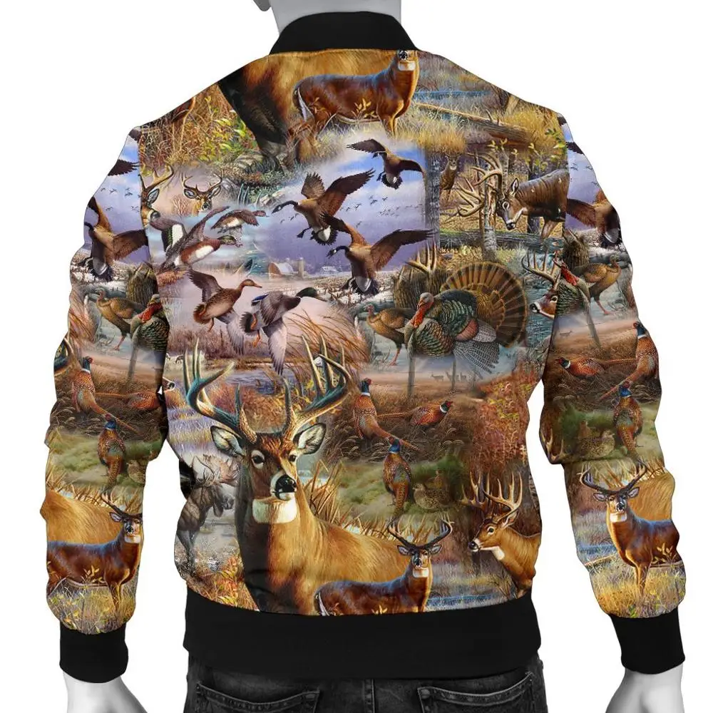 Chaqueta Bomber cálida para hombre, Camo, caza, animales, arte, estampado 3D, grueso, invierno, manga larga, prendas de vestir con bolsillo, chaqueta informal Unisex con cremallera - imagen 2