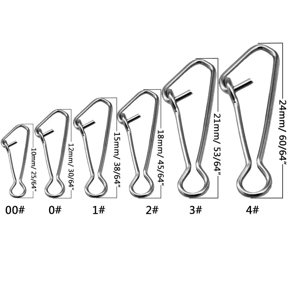 50/100 unids/caja mar Snap ganchos para pescar Acero inoxidable pesca Swivels gancho conector de sedal 00/0/1/2/3/4 # Snap Clips - imagen 3