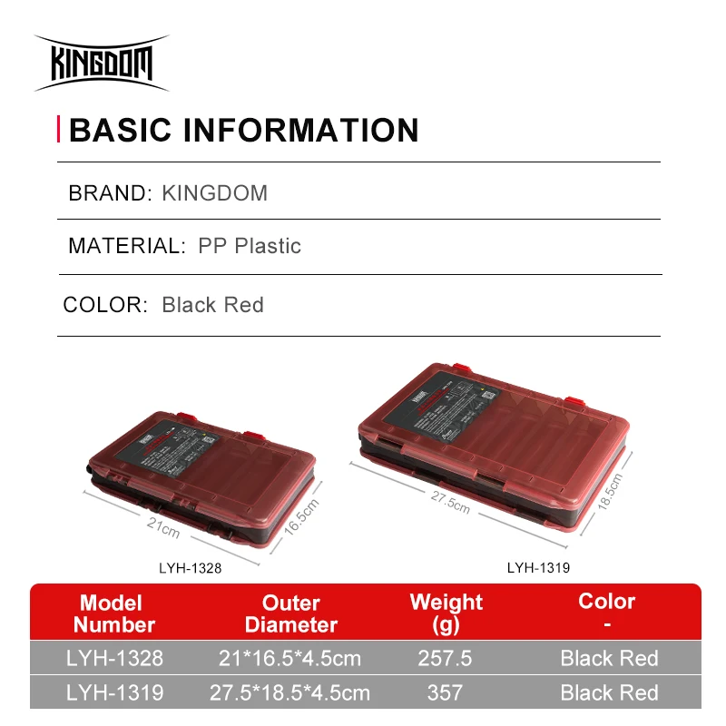 Kingdom-cajas de aparejos de pesca, 10 y 14 compartimentos, caja de almacenamiento de accesorios de pesca de plástico, cajas de señuelos de alta resistencia de doble cara - imagen 3