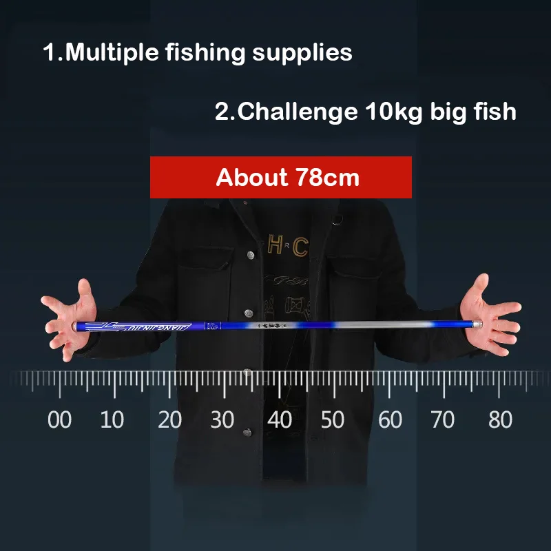Caña de pescar potente azul violento, 7m, 8m, 9m, 10m, caña de carpa larga de carbono, desafío, arrastre máximo, 10kg, caña de mano ligera - imagen 4