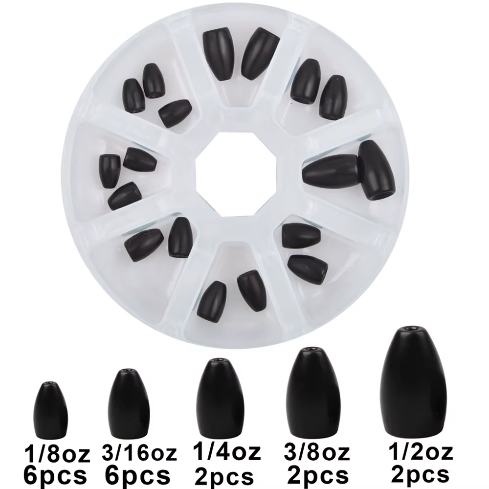 Plomos de pesca de tungsteno, pesas, Bullet Worm, peso para Texas Rig Bass, accesorios para Señuelos, aparejos, 18 unids/caja - imagen 2