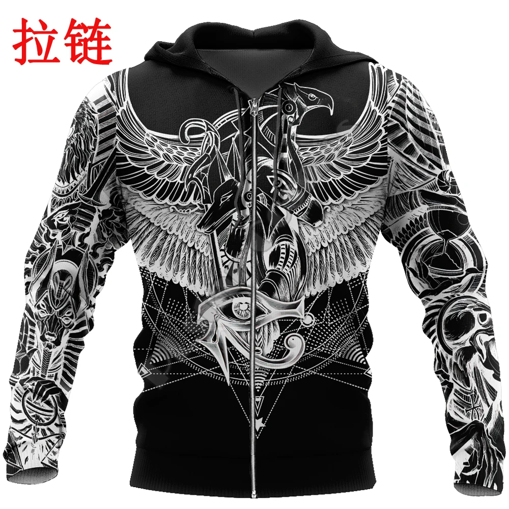 Sudadera con capucha negra con estampado 3D de dioses egipcios para hombre, Sudadera con capucha informal Harajuku, chaqueta de calle, sudaderas con capucha Unisex de otoño - imagen 3