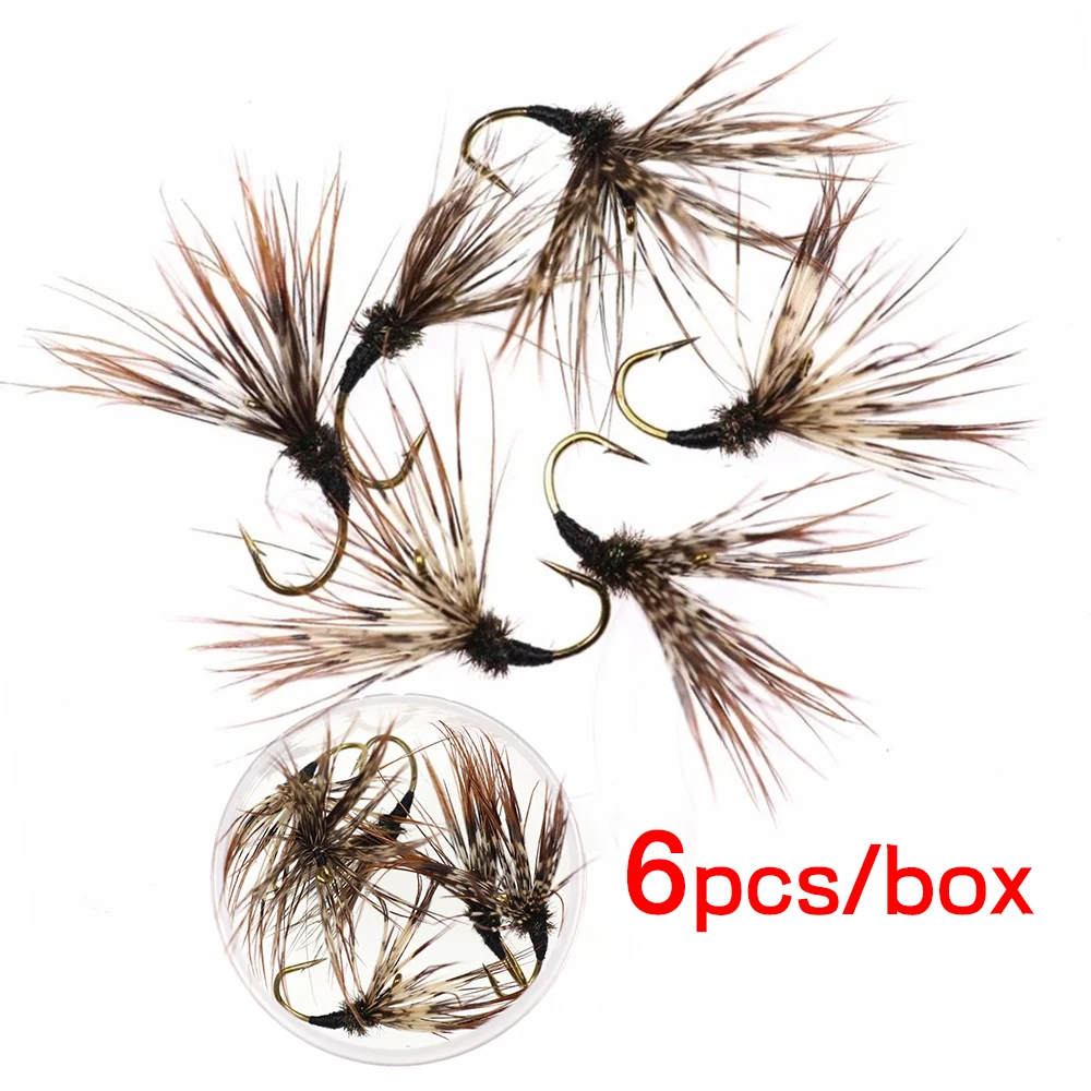Bimoo 6PCS # 12 colores múltiples Tenkara mosca suave Hackle mosca seca trucha pesca señuelo cebo Emerger larva Ninfa anzuelo de púas - imagen 3