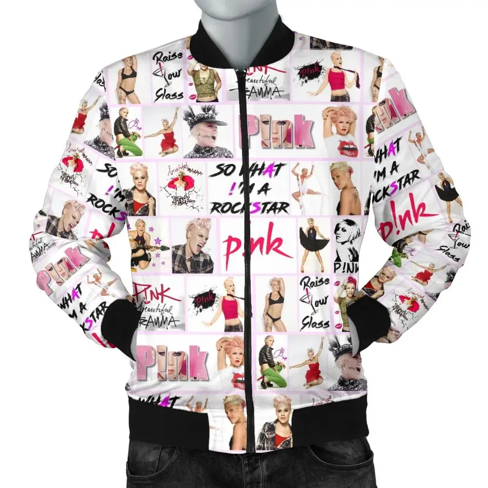 Chaqueta Bomber cálida para hombre P!nk Singer 3D completamente estampada gruesa invierno manga larga prendas de vestir con bolsillos chaqueta informal Unisex con cremallera